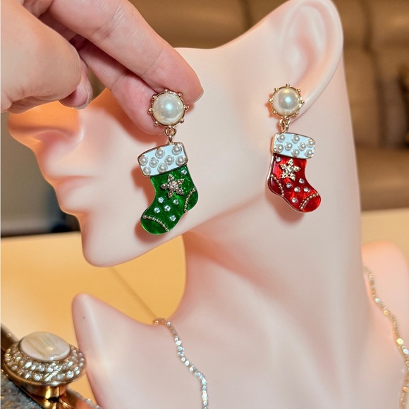 Anthropologie Festive Stocking Earrings - Red, Green, Gold, White. - Picture 6 of 10